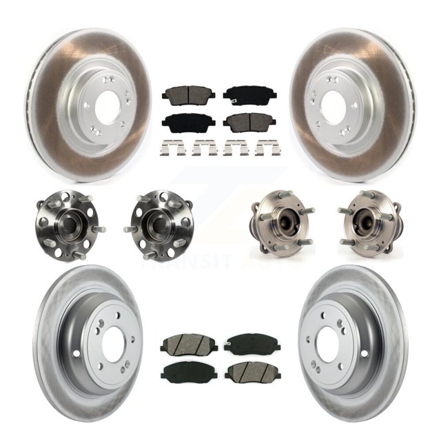 Transit Auto Front Rear Hub Bearings Assembly Coated Disc Brake Rotors and Semi-Metallic Pads Kit (10Pc) for Car 2012 Hyundai Genesis 3.8L - Left Right Side (Driver Passenger) KBB-114674