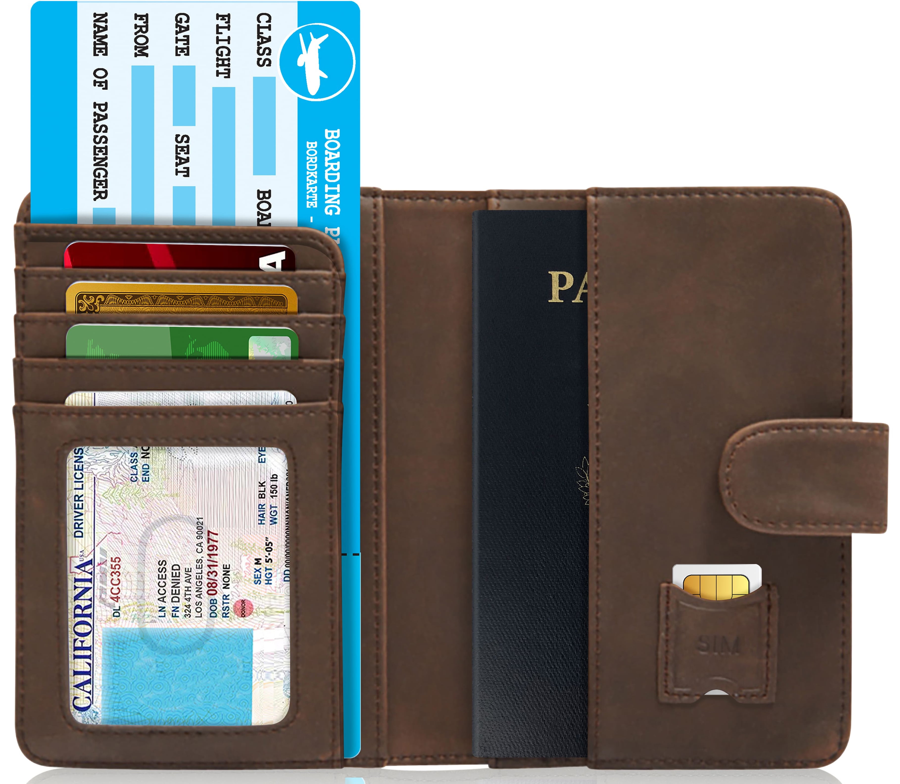 Nash Leather Passport Holder Case RFID Brown Compass Travel Wallet Gift for Men 