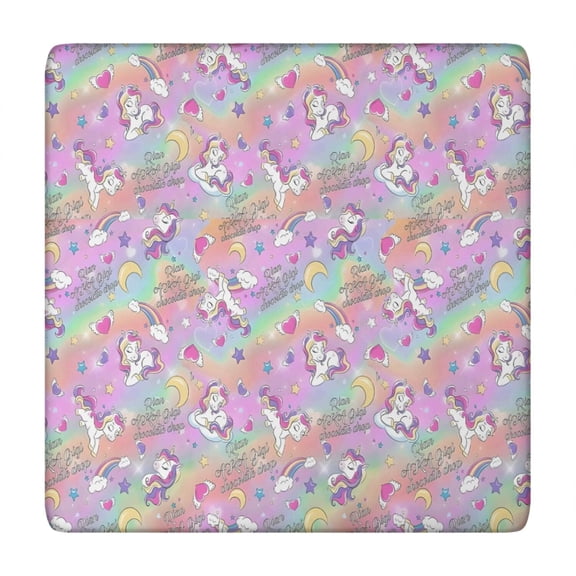 Colorful Cartoon Unicorn Pattern Square Fitted Tablecloth with Elastic Edge,Square Table Cover,Washable Elastic Table Cover for Home Kitchen Party Decor 34"x34"