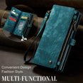 thumbnail image 3 of for Samsung Galaxy S25 Premium PU Leather Folding Case, Multiple Card Slots Design, Wrist Strap Zipper Pocket Kickstand Magnetic Snap, Wireless Charging for Samsung Galaxy S25, Green, 3 of 10