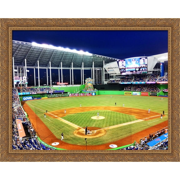 Marlins Park 36x28 Large Gold Ornate Wood Framed Canvas Art - Home of the Miami Marlins