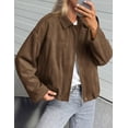 thumbnail image 3 of PRETTYGARDEN Women's Faux Suede Cropped Bomber Jacket | Long Sleeve Zip Up Casual Going Out Jackets Coat, Oversized Loose Fit Western Outfits, Trendy Outerwear, Fall Clothes, 3 of 8
