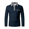thumbnail image 4 of T-Shirt Homme Printemps Mode Décontractée Design Plinthe Imprimé Col à Revers Bouton Manches Longues Haut Chemises d'Été Homme Bleu Foncé TG, 4 of 4