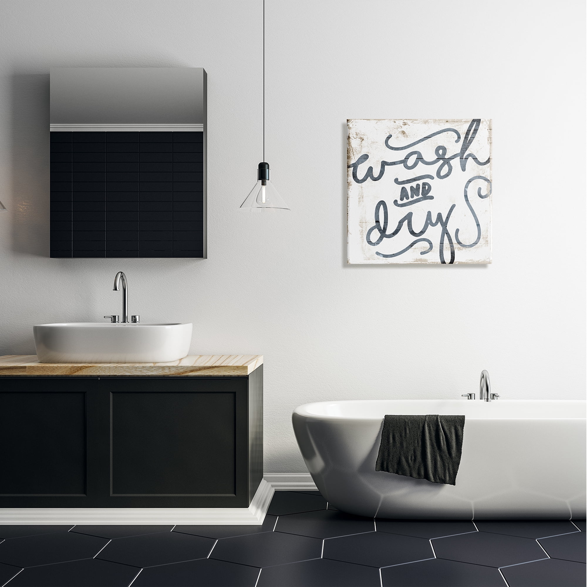 The Stupell Home Decor Collection Distressed Wood and Paint Texture Wash And Dry Curly Script Canvas Wall Art