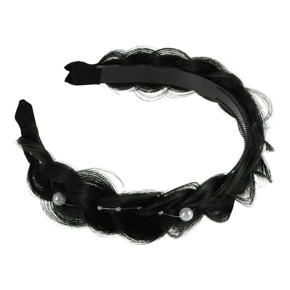 Unique Bargains 1 Pcs 1.77 Inch Wide Synthetic Hair Braided Headband Hair Hoop for Women and Girl Black