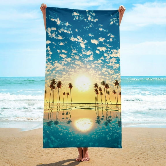 LACKUST Oversized Beach Towel 75x150cm - Summer Sunset Print, Quick-Dry Microfiber for Adults & Travel