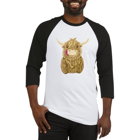 CafePress - Happy Highland Cow Baseball Jersey - Cotton Baseball Jersey, 3/4 Raglan Sleeve Shirt