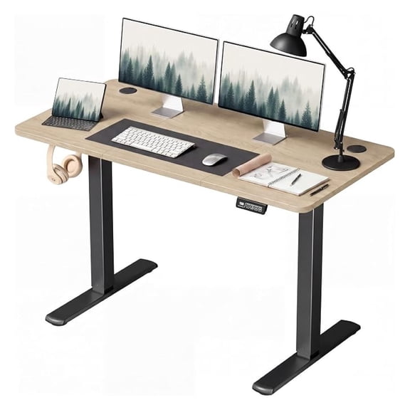 BoldGear Electric Height Adjustable Standing Desk Large 48 x 24 Inches Sit Stand up Desk Home Office Computer Desk Memory Preset with T-Shaped Metal Bracket, Maple