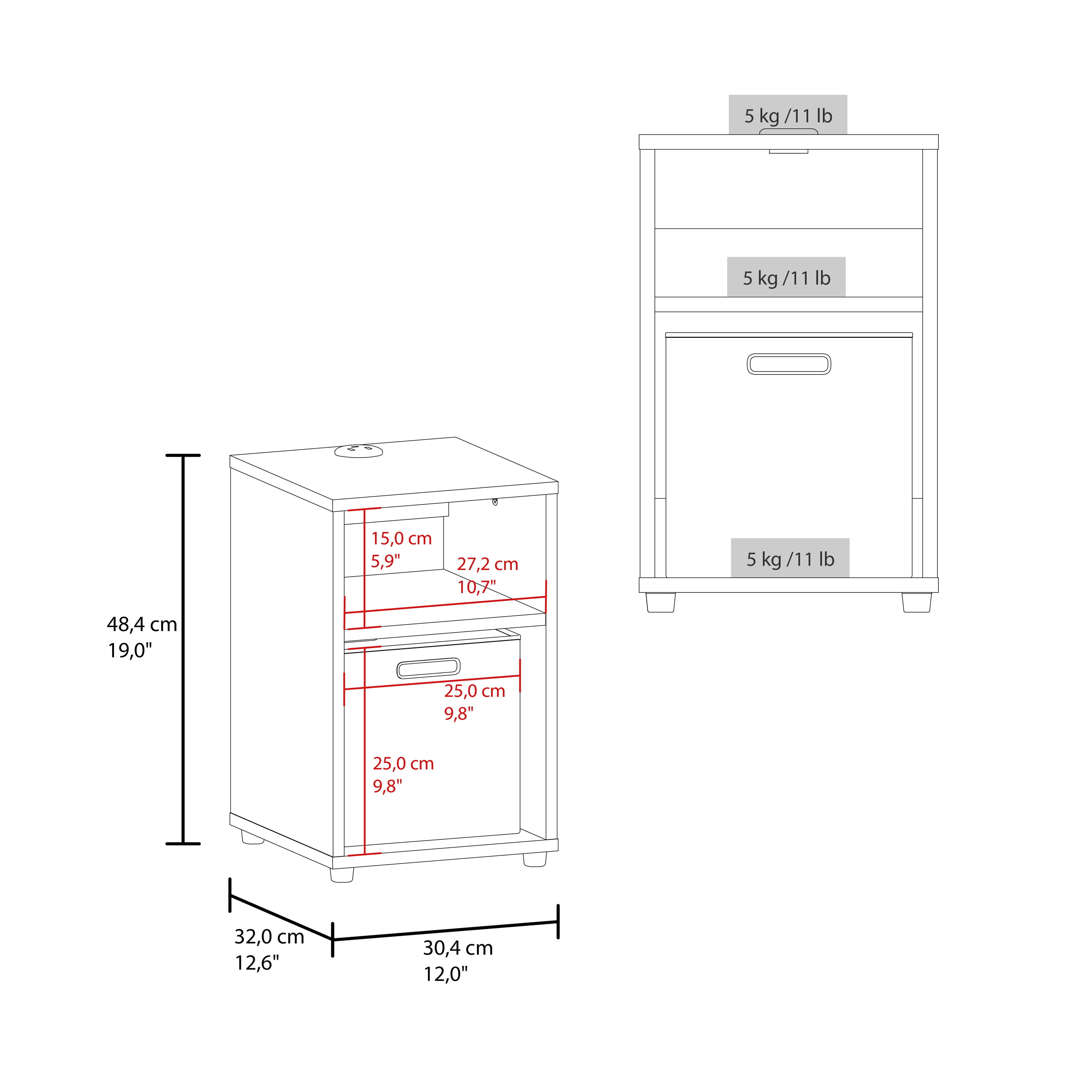 Side Table with 1 Shelf and 1 Fabric Storage Basket