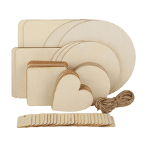 65-Piece Unfinished Wood Craft Blanks Set - Round, Square, Heart Wooden Discs for Pyrography, Painting & DIY Decor