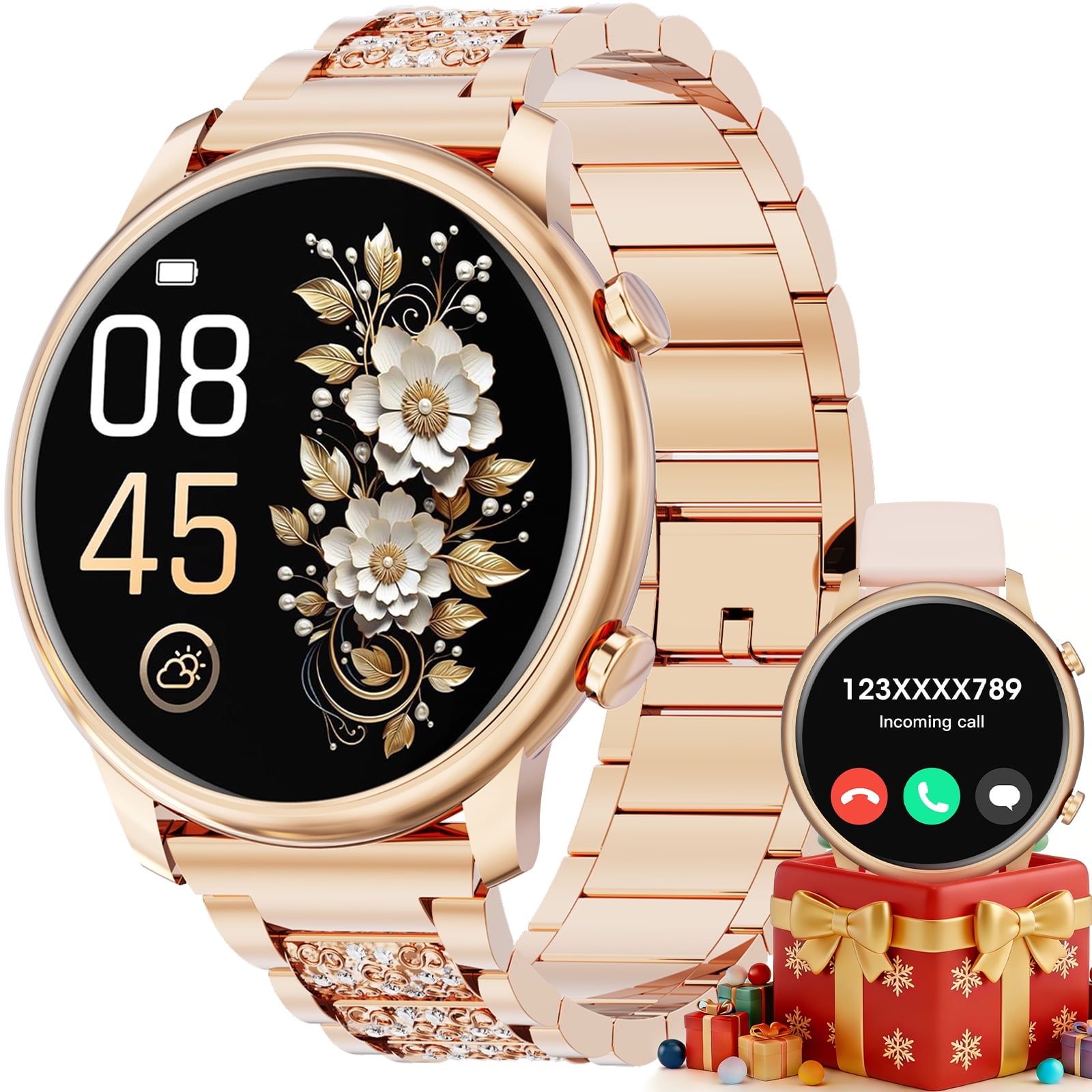 LZUEFK Smart Watch(Answer/Make Call), Smartwatch fits for Android and Iphone, 1.39" HD Fitness Watch with 100 Sports Modes, Waterproof, Activity Smart Watches for Women, Two Straps, Gold