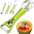 thumbnail image 1 of Juego de cucharadas de melón 4 en 1, de acero inoxidable para sandía, cortr de frutas, pelr de semillas (verde), 1 of 3