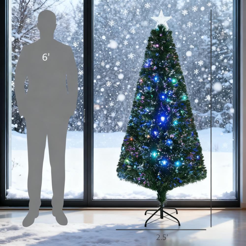 6ft Prelit Fiber Optic Christmas Tree 230 Branches Multi-Color LED Lights Metal Stand Indoor Decor