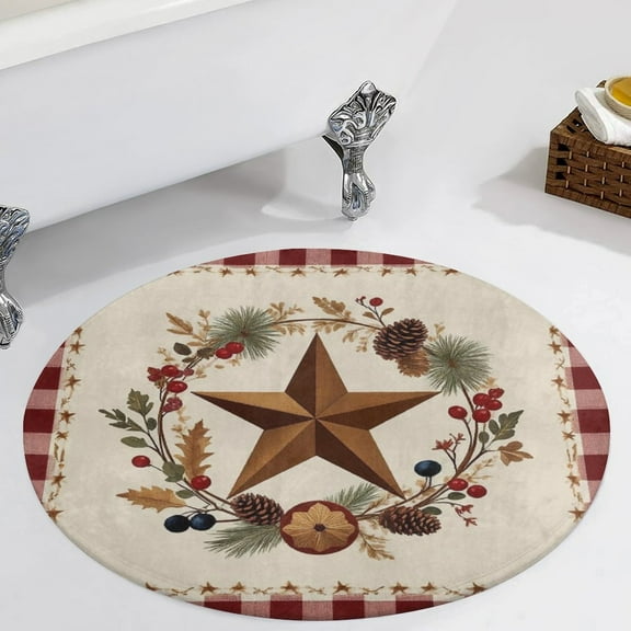 Western Texas Star Vintage Style Stars On Wood Panel Print Rustic Round Area Rugs for Bedroom Living Room, 2FT Soft Comfy Indoor Circle Carpets, Carpet Home Decor Floor Mat