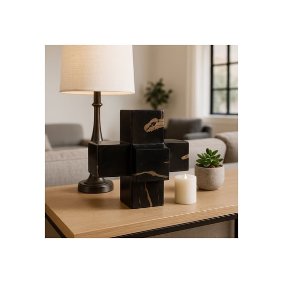 Modern Decorative Jack Wood Sculpture - Elegant Statue Inspired for Office, Coffee Table, and Shelf Decor Accent - Contemporary Ornament for Bathroom, Living Room, and Home Decor - 8", Brown & Black
