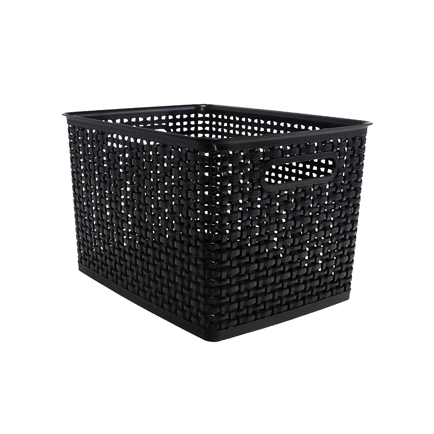 Large Plastic Weave Bins, 13.75" x 10.5" x 8.75, 2 Pack, Black (40328