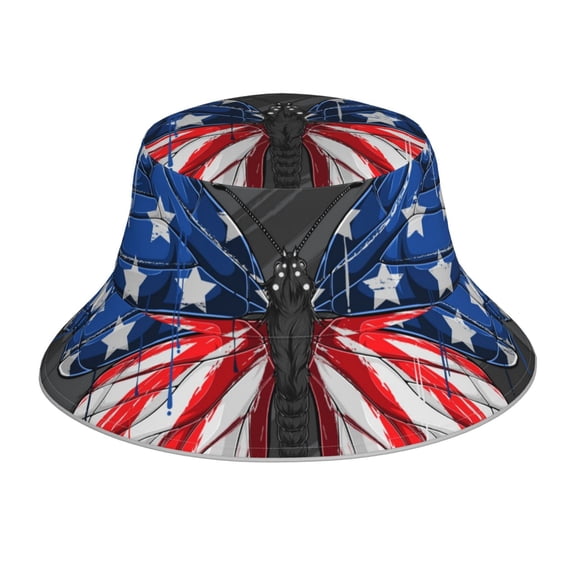 Xecao Butterfly With USA Flag Print Men and Women Night Reflective Hat Runner Cap Visor Bucket Hat Boonie Cap