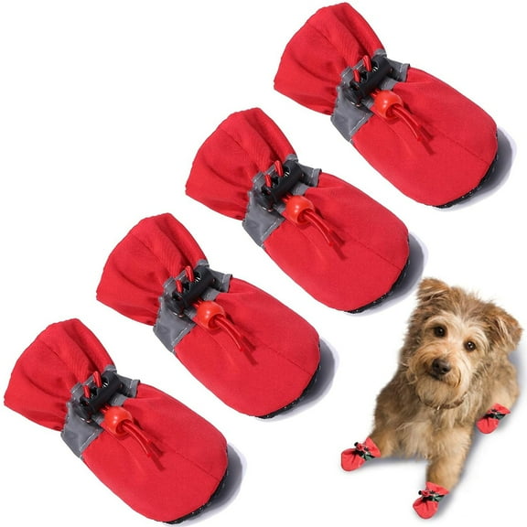 Waterproof Dog Shoes for Small Dogs, Anti-Slip Dogs Boots & Paw Protector for Snowy Day, Summer Hot Pavement Dog Booties with Reflective Straps, Cat Dog Shoe for Indoor Hardfloors (Red, 1)