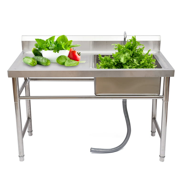 Free Standing Stainless-Steel Single Bowl, Commercial Restaurant Kitchen  Sink Set w/Faucet & Drainboard, Prep & Utility Washing Hand Basin  w/Workbench
