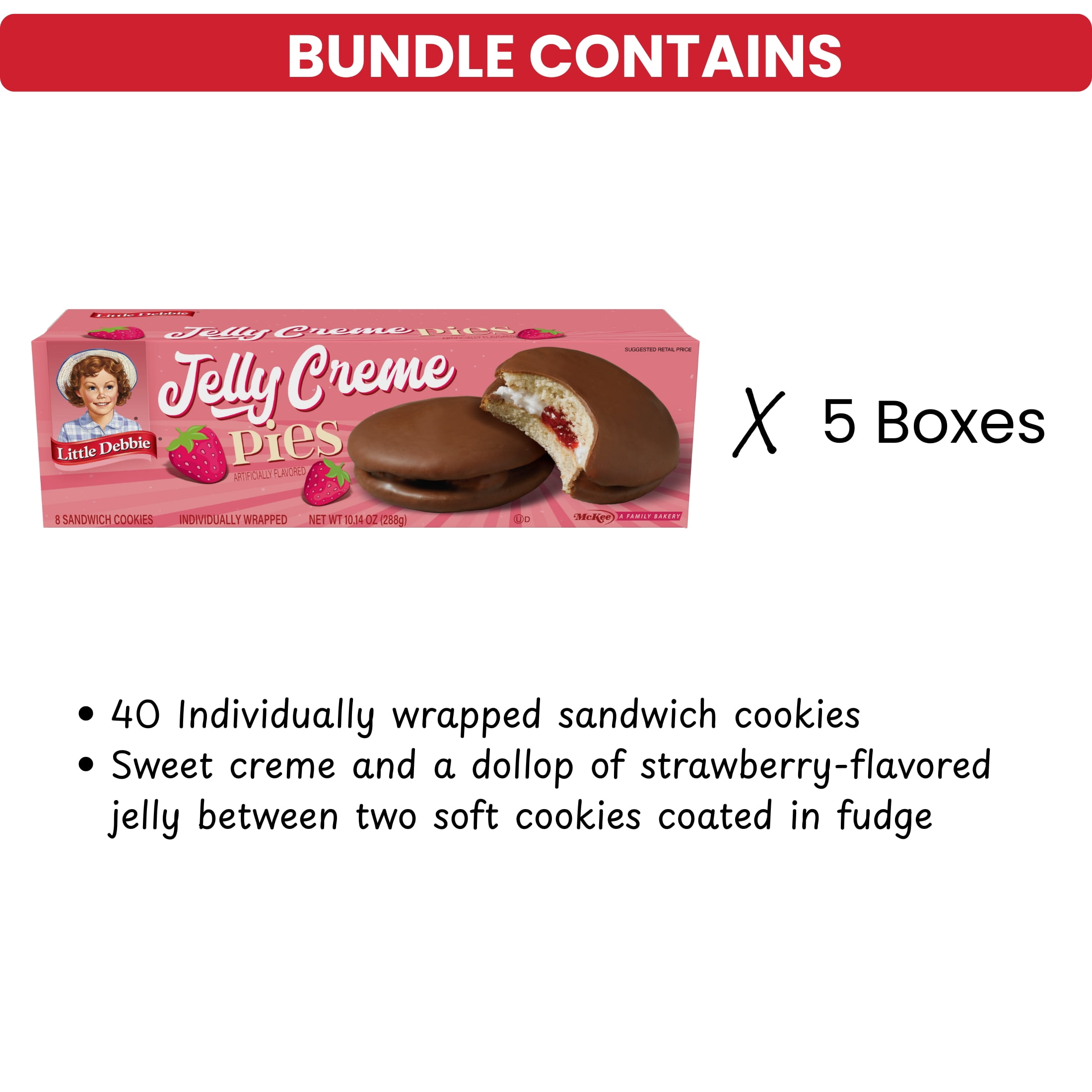 Little Debbie Jelly Creme Pies, 40 Sandwich Cookies (5 Boxes), 50.7 oz