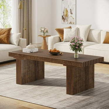 Tribesigns Rectangle Coffee Table, 47.24-Inch Wood Modern Coffee Table for Living Room, Farmhouse Coffee Table Center Table with Slat Tabletop, Brown