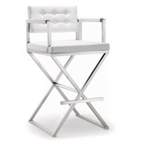 TOV Furniture Director White Vegan Leather Barstool with Silver Legs