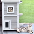 thumbnail image 1 of Costway Casita para Gatos Casa de Madera 2 Niveles para Gatitos con Panel Desmontable Techo Asfaltado 3 Puertas 2 Plataformas 51 x 51 x 81 cm, 1 of 10