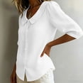 thumbnail image 5 of Dpjklzsn Women's Cotton Blend Short Puff-Sleeve Peter Pan Collar Button-Front Blouse, 5 of 9