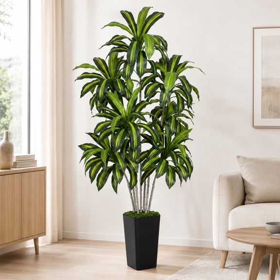 Keeplush 7ft Artificial Dracaena Tree with White Tall Planter - Silk Faux Yucca Floor Plant