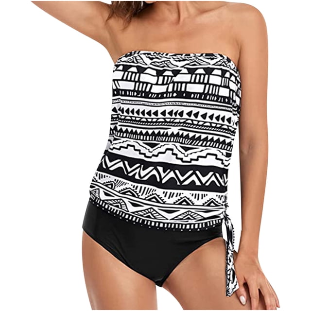 MKLEKYY Trajes De Baño Mujer Control Abdomen Two Piece Bandeau Tankini Swimsuits For Women Loose Fit Bathing Suits Swim Tank Top With Shorts Teen Girls