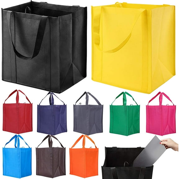 10 Pack Reusable Reinforced Handle Grocery Bags - Heavy Duty Large Shopping Totes with Thick Plastic Bottom can hold 40 lbs Multi-color