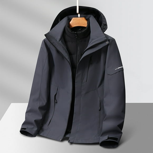 Veste d'Hiver 3 en 1 pour Hommes - Manteau Intérieur Convertible & Coque Extérieure avec Fermeture Éclair Coupe-Vent, Manteau à Manches Longues Isolé Chaud Multi-Poches pour Randonnée en Plein Air