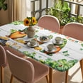 thumbnail image 3 of St. Patrick's Day Table Cloths for 5 Foot Rectangle Tables, Green Gnomes Lucky Shamrocks Grey Farm Wooden Patio Waterproof Elastic Fitted Tablecloths, Washable Rectangular Table Cover for Camping, 3 of 8