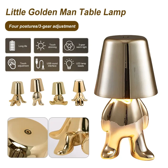 Golden Man Bordslampa Trådlös Nattlampa Nordisk Skrivbordslampa för Hem Bar Hotell Dekoration Guld gold