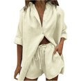thumbnail image 2 of Idoravan Women Sets Clothing Clearance Womens Solid Color Single Breasted Short Sleeve Shirt Shorts Loose Casual Suit, 2 of 9