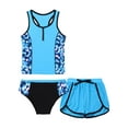 thumbnail image 3 of iiniim Kids Girls Floral Splice 3 Pcs Athletic Swimsuit Top+Brief+Bottoms Surfing Rash Guard Set 4-16 Blue Halo 12, 3 of 7