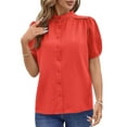 thumbnail image 4 of UVN Summer Short Sleeve Blouses for Women Casual Button Down Shirts V Neck Dressy Ladies Tops, 4 of 7
