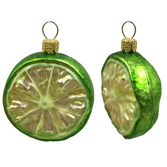 Slice of Lime Citrus Fruit Polish Glass Christmas Tree Ornament Food Set of 2