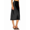 thumbnail image 3 of Satin High Waisted Midi Skirt Elastic Waistband Side Slit A Line Wedding Casual Skirts for Women Black XL, 3 of 6