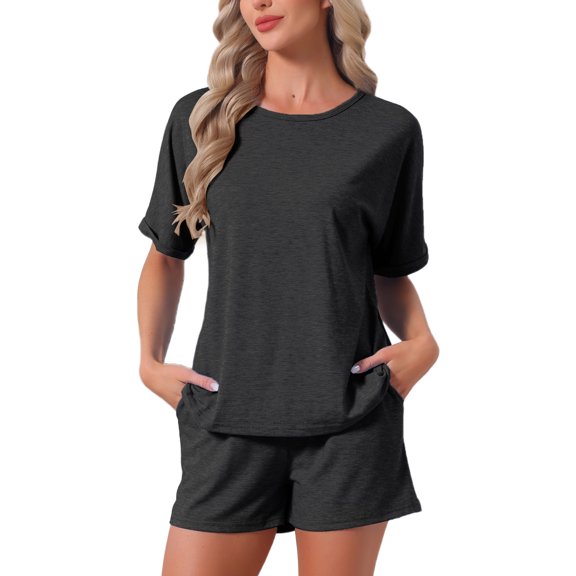 DARING DIVA Women's Soft Pajama Set Round Neck Rolled Cuffs Top with Shorts S Black