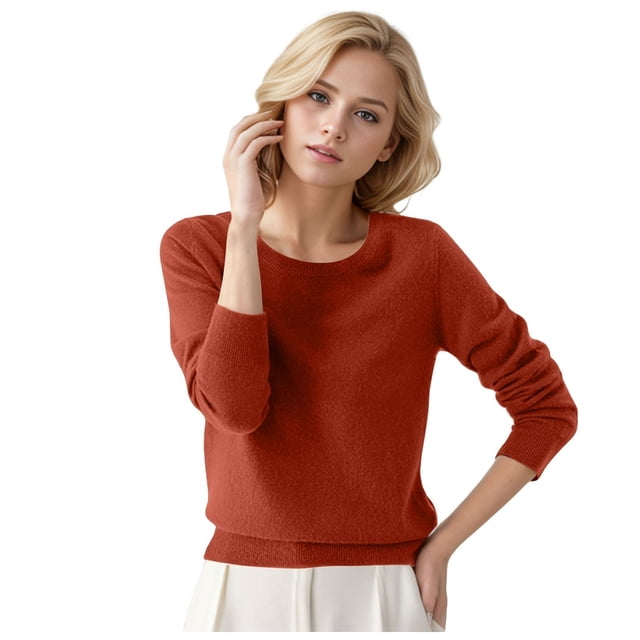 Uinagy Women's Round Neck Pullover Sweater Solid Color Long Sleeves