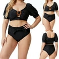 thumbnail image 2 of 2025 Clearance under $5 asdoklhq Plus Size Swimsuit for Women,Short Sleeve Swimwear Top & Bottom Bikini Set Two Piece Suit, 2 of 9