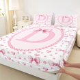 thumbnail image 4 of Manfei Pink Heart Bow Queen Sheet Sets For Girls,Letter D Personalized Initial Bed Set For Kids,4-Piece, 4 of 6