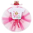thumbnail image 3 of IBTOM CASTLE Infant Baby Girl One Year Old Birthday Outfit Floral Lace Party Cake Smash Romper + Tutu Skirt + Crown Clothes Set for Photo Shoot 1 Year Hot Pink - Crown 1st Birthday, 3 of 8