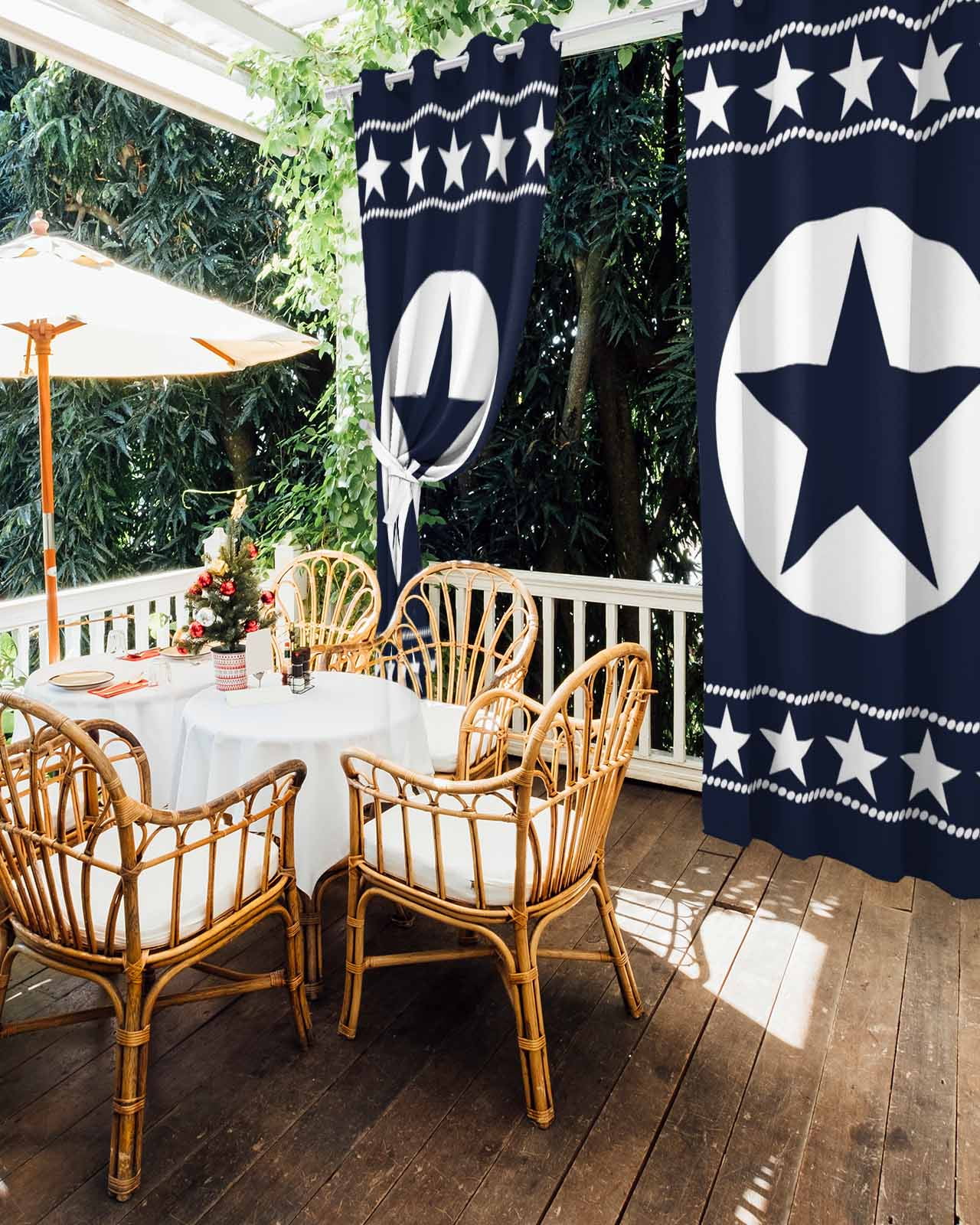 Western Star Ethnic Outdoor Curtains for Patio, Navy Blue Texas Ethnic Stars Vintage Privacy Drapes Grommet Waterproof Outside Curtains for Porch/Cabana/Balcony 54"x 108", 1 Panel