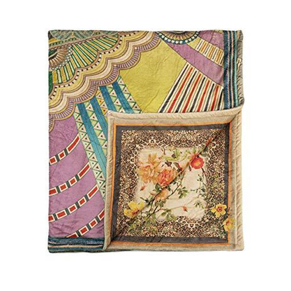 Johnny Was Blanket Rose Reversible Large Throw Blue Multi Cozy Bag New