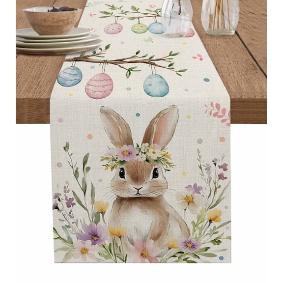 Hokiten Table Runners 72 Inches Long Dress Scarves, Bunny Easter Farmhouse Kitchen/Dining Table Runner, Coffee Tablerunners, Colorful Eggs Spring Floral Rustic 13x72 Inch