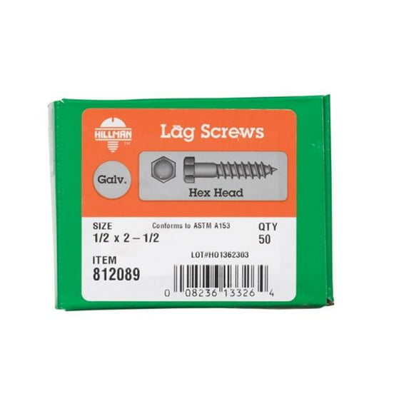 Hillman 812089 0.5 x 2.5 in. Galvanized Hex Head Lag Bolt