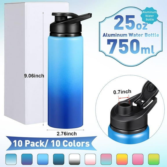 10 Pack 25oz Reusable Aluminum Water Bottles Bulk Operation Christmas Multicolor Outdoor Sports Water Bottles for Travel, Gym, Hiking, Cycling, Camping, Fishing, Snap Lid