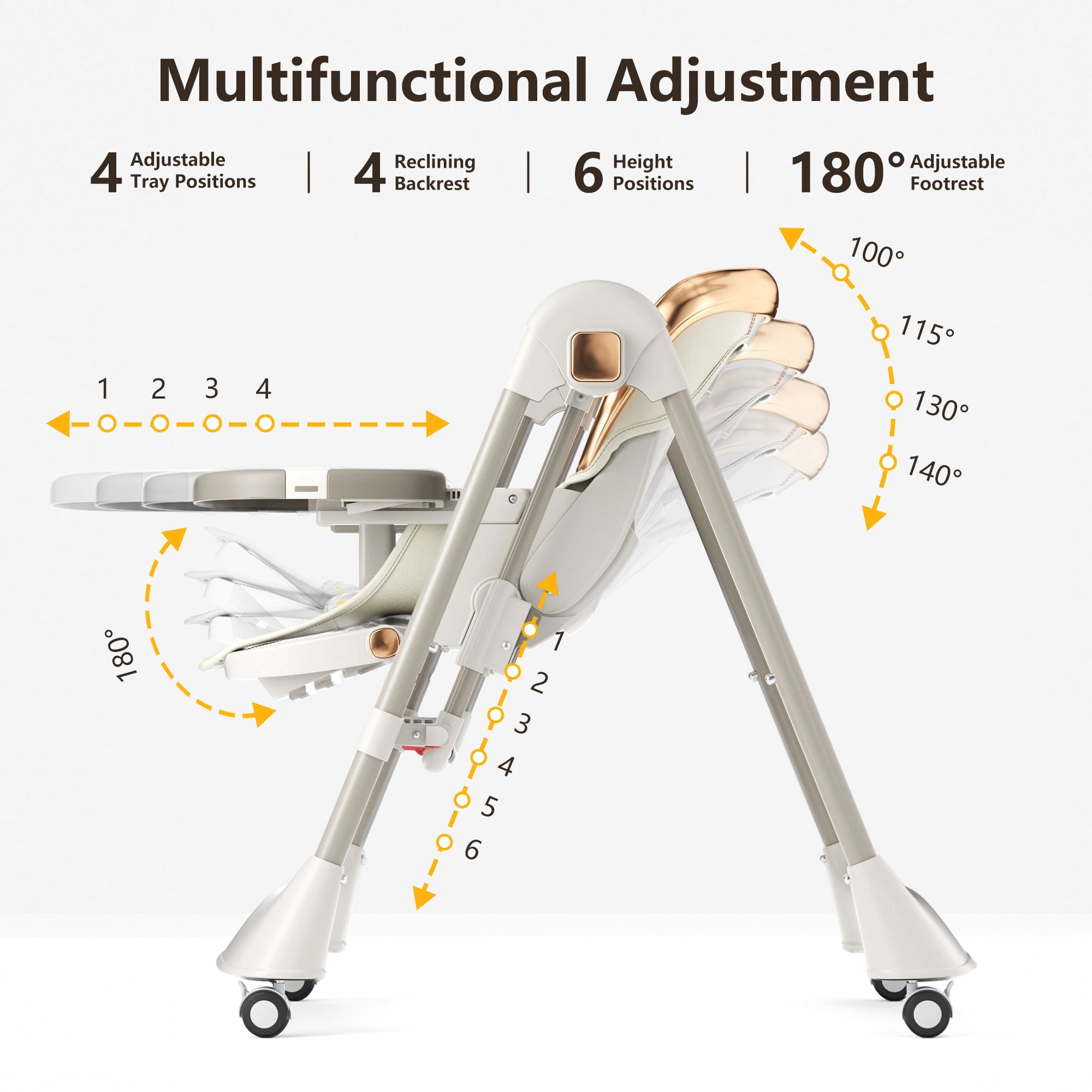 TouHeart 6-in-1 Baby High Chair and Baby Swing Combo, Convertible Highchair for Infants Toddlers, with 6 Heights, 4 Recline, Foldable with Wheels，Beige